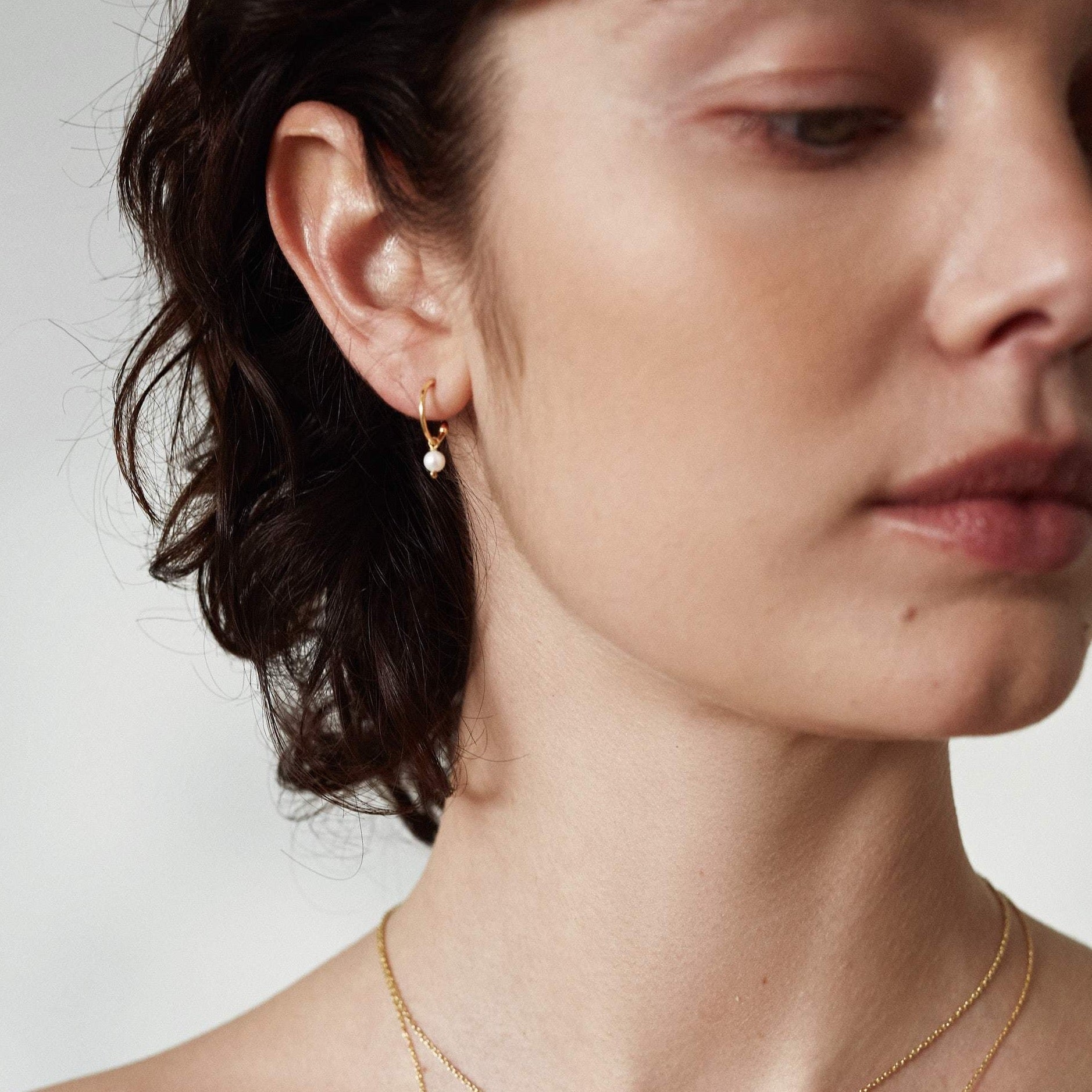 Silk & Steel Jewellery Superfine Mini Pearl Hoops Gold