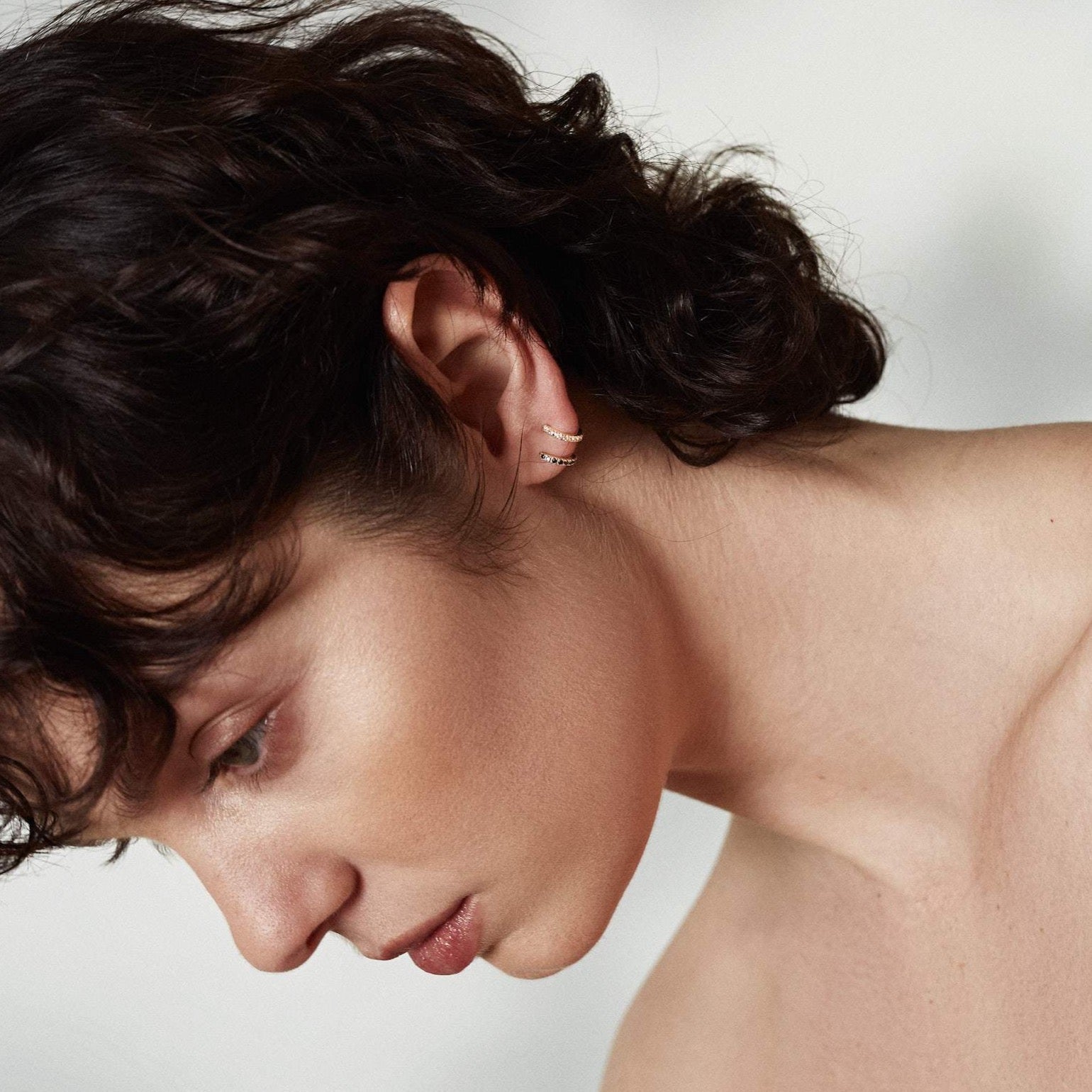 Silk & Steel Jewellery Superfine Petite Eternity Sleepers Black Spinel + Gold