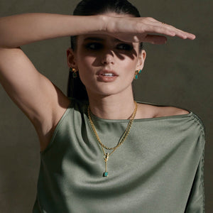 Silk & Steel Jewellery Athena Stud Earrings Green Malachite + Gold