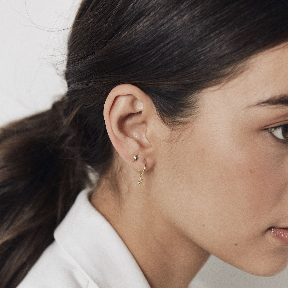 Silk & Steel Jewellery Superfine Talisman Petite Star Hoops White Topaz + Silver