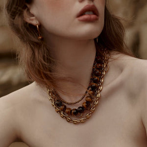Silk & Steel Jewellery Luna Necklace Tiger's Eye + Gold
