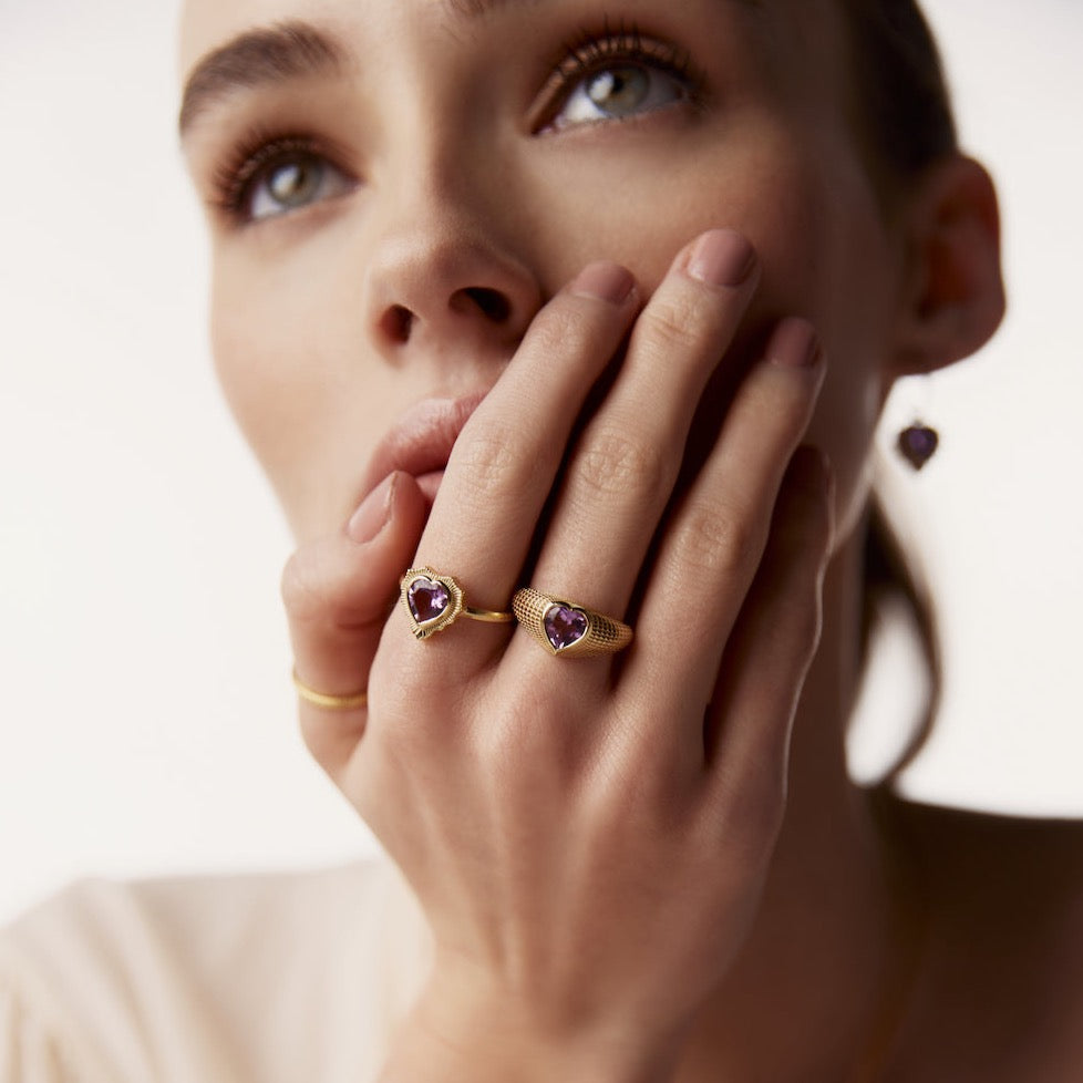 Silk & Steel Romantique Signet Ring Brazilian Amethyst + Silver