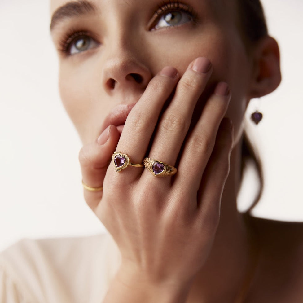 Silk & Steel Jewellery Amour Ring Brazilian Amethyst + Gold