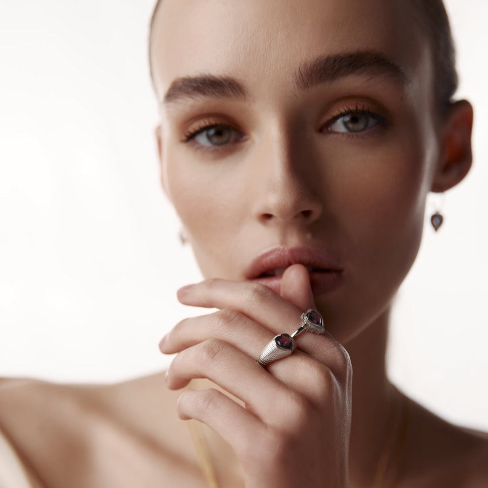 Silk & Steel Romantique Signet Ring Brazilian Amethyst + Silver