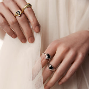 Silk & Steel Jewellery Amour Ring Black Spinel + Gold