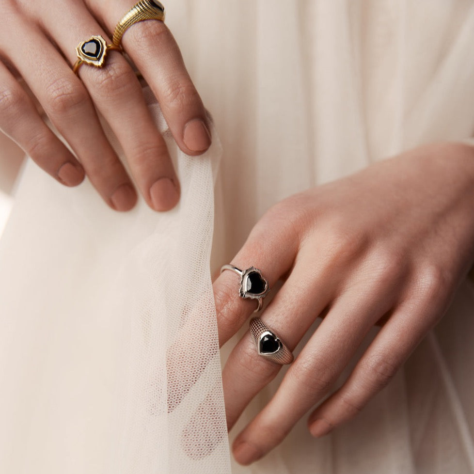 Silk & Steel Jewellery Amour Ring Black Spinel + Silver