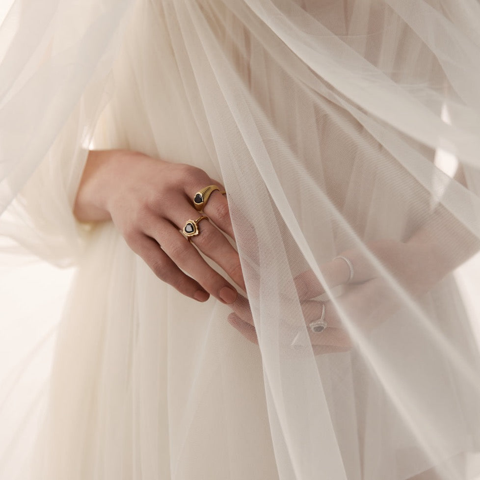 Silk & Steel Jewellery Amour Ring Black Spinel + Gold