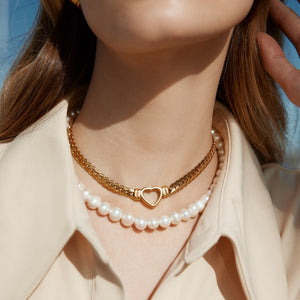 Silk & Steel Jewellery Perla Necklace Pearl + Gold