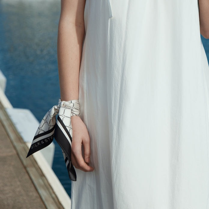 Silk & Steel Signature Silk Scarf in Black and White