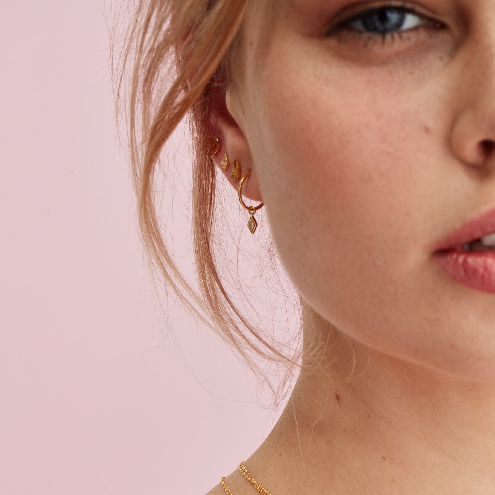 Silk & Steel Jewellery Superfine Keepsake Hoop Rose Quartz + Gold