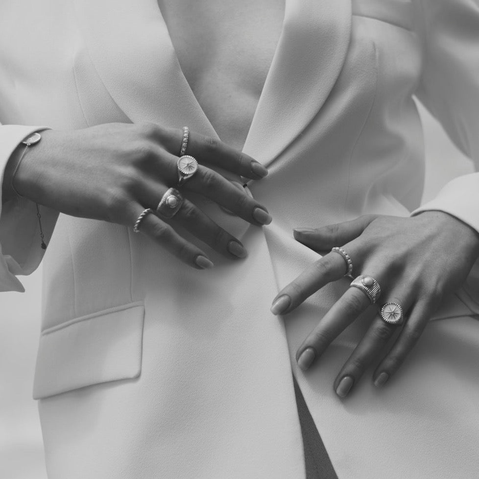 Silk & Steel Jewellery Guiding Star Signet Ring White Enamel + Silver