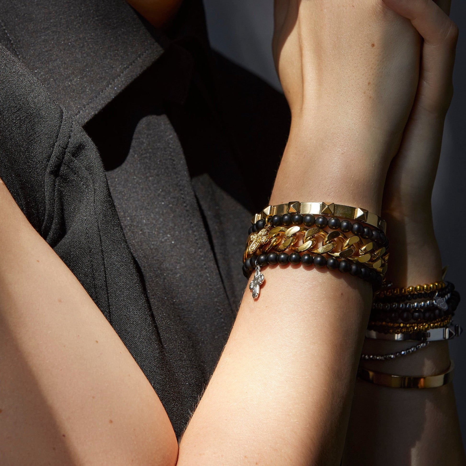 Silk & Steel All for One Black Onyx Gold bracelet
