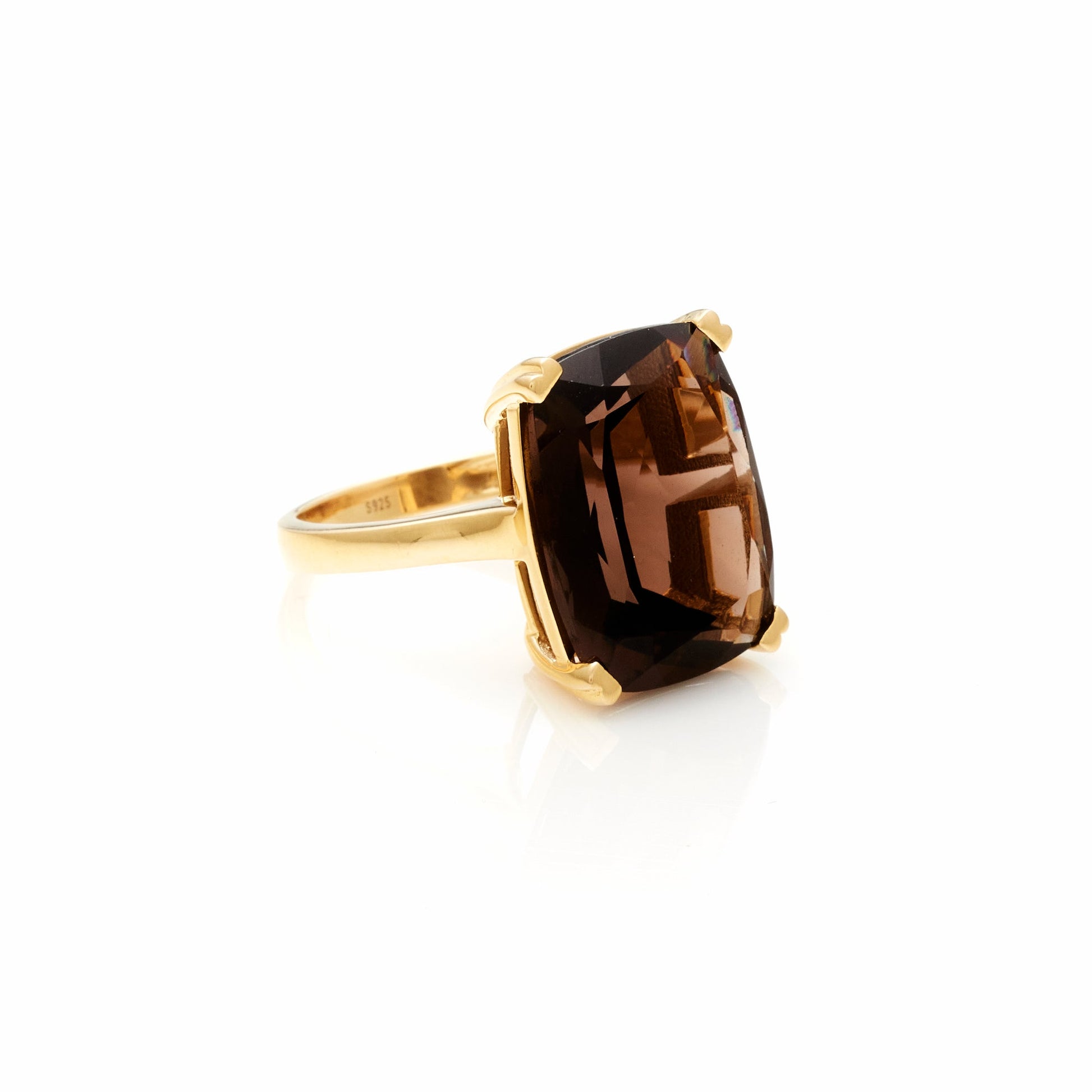 Silk & Steel Jewellery Goddess Ring Smokey Quartz + Gold