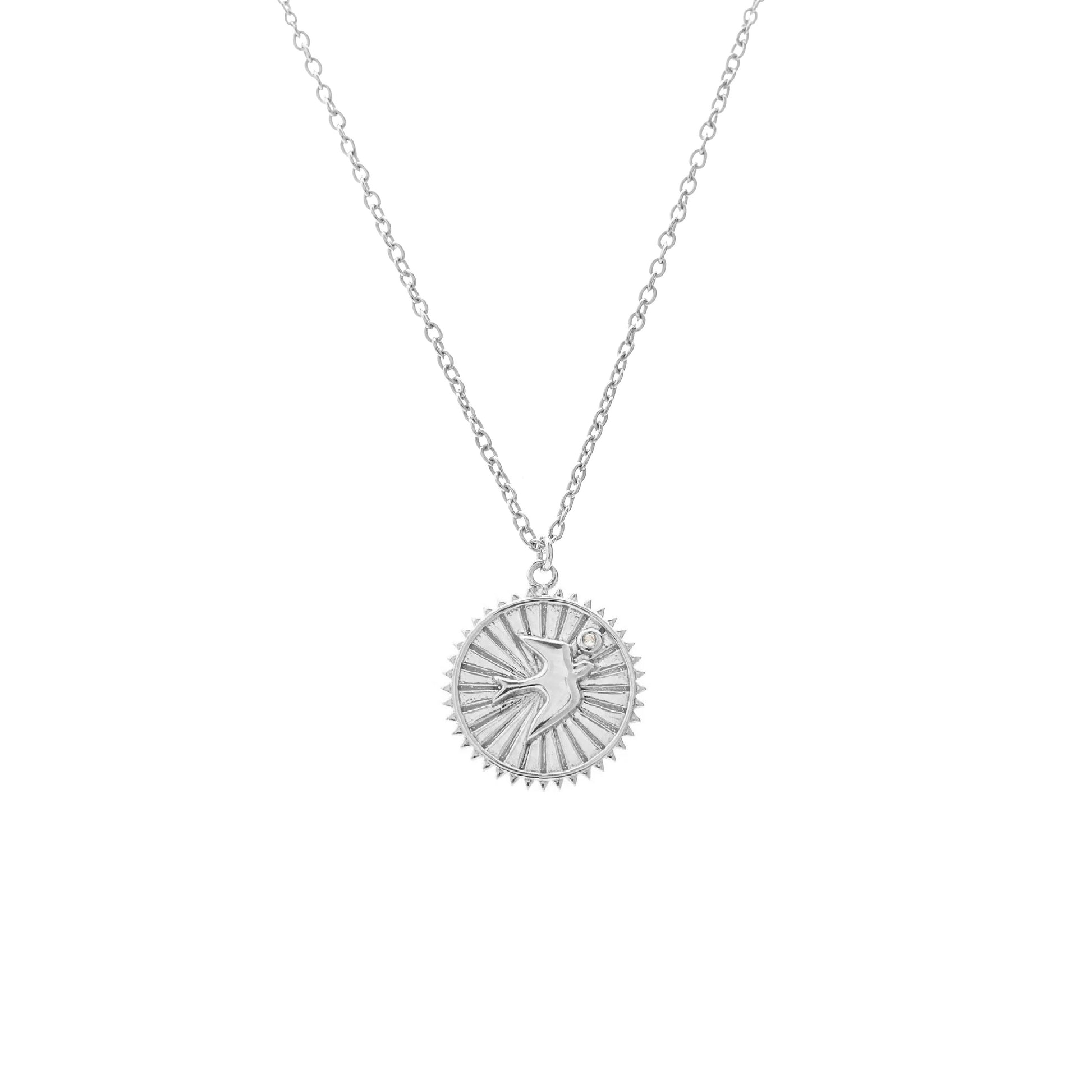 Silk & Steel Talisman Swallow Of Hope Necklace Silver Aquamarine