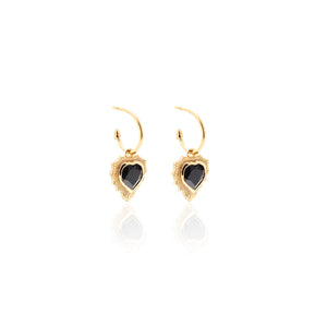 Silk & Steel Amour Radiating Heart Hoops in Black Spinel + Gold
