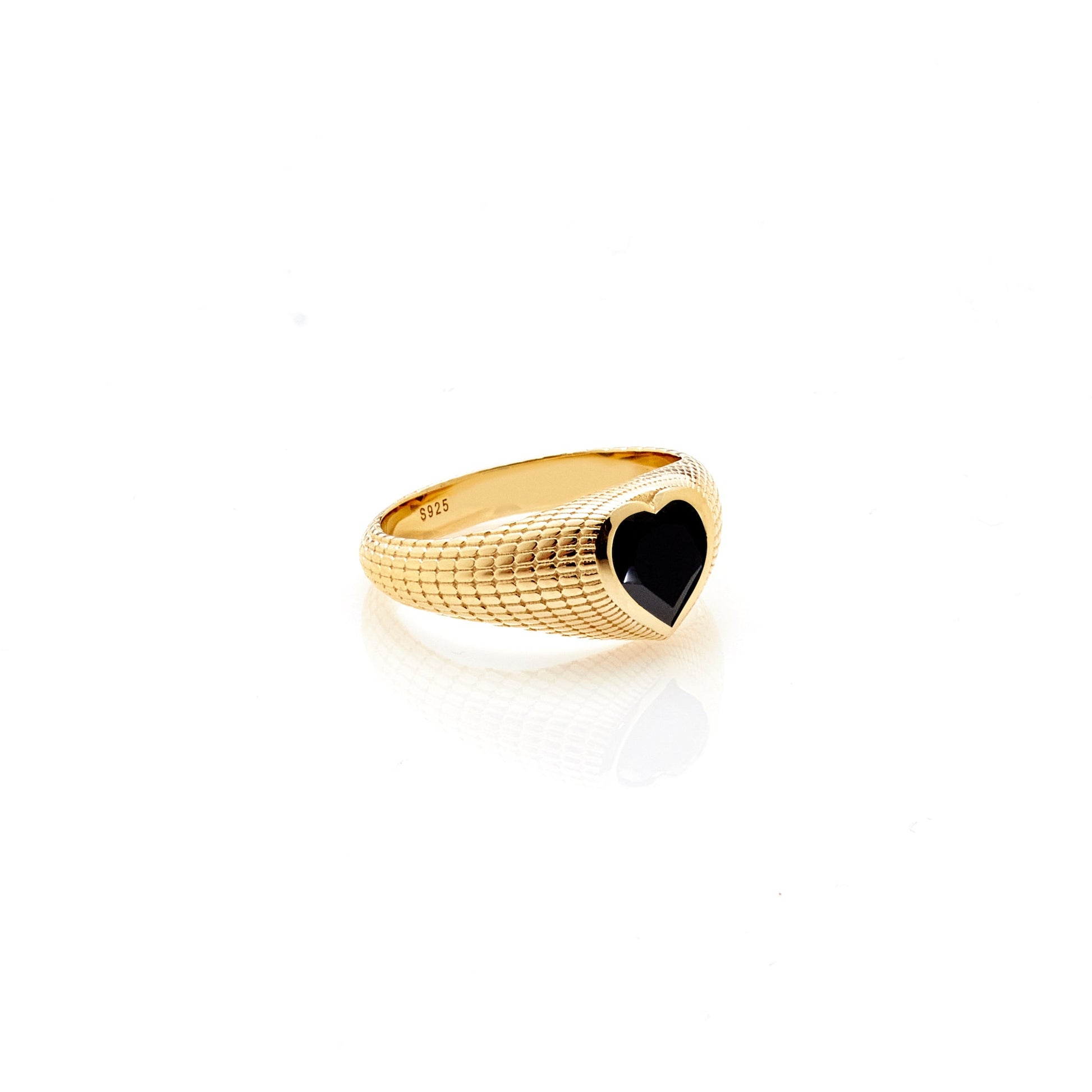 Silk & Steel Jewellery Romantique Signet Ring Black Spinel + Gold