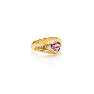 Silk & Steel Romantique Signet Ring Brazilian Amethyst + Gold