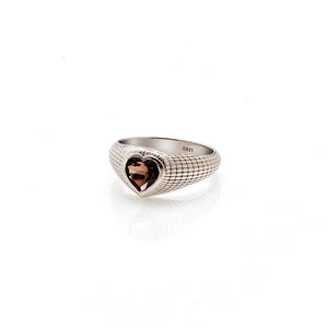 Silk & Steel Jewellery Romantique Signet Ring Smokey Quartz + Silver