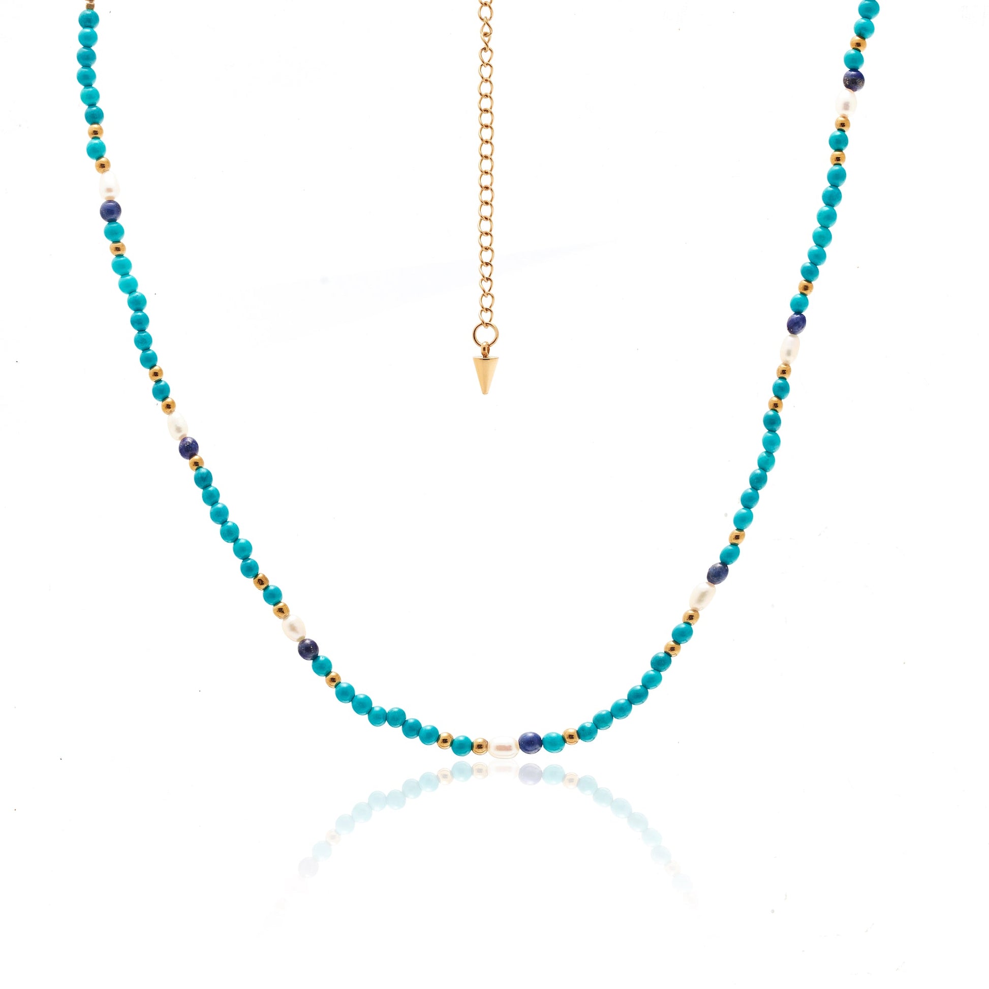 Silk & Steel Jewellery Sorrento Necklace Turquoise, Lapis Lazuli, Pearls + Gold