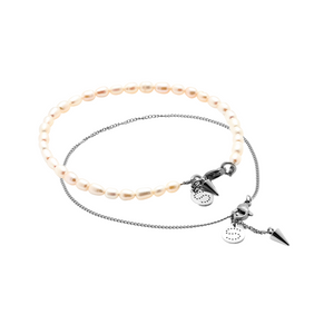 Silk & Steel Jewellery Layered Anklet Set Pearl + Silver