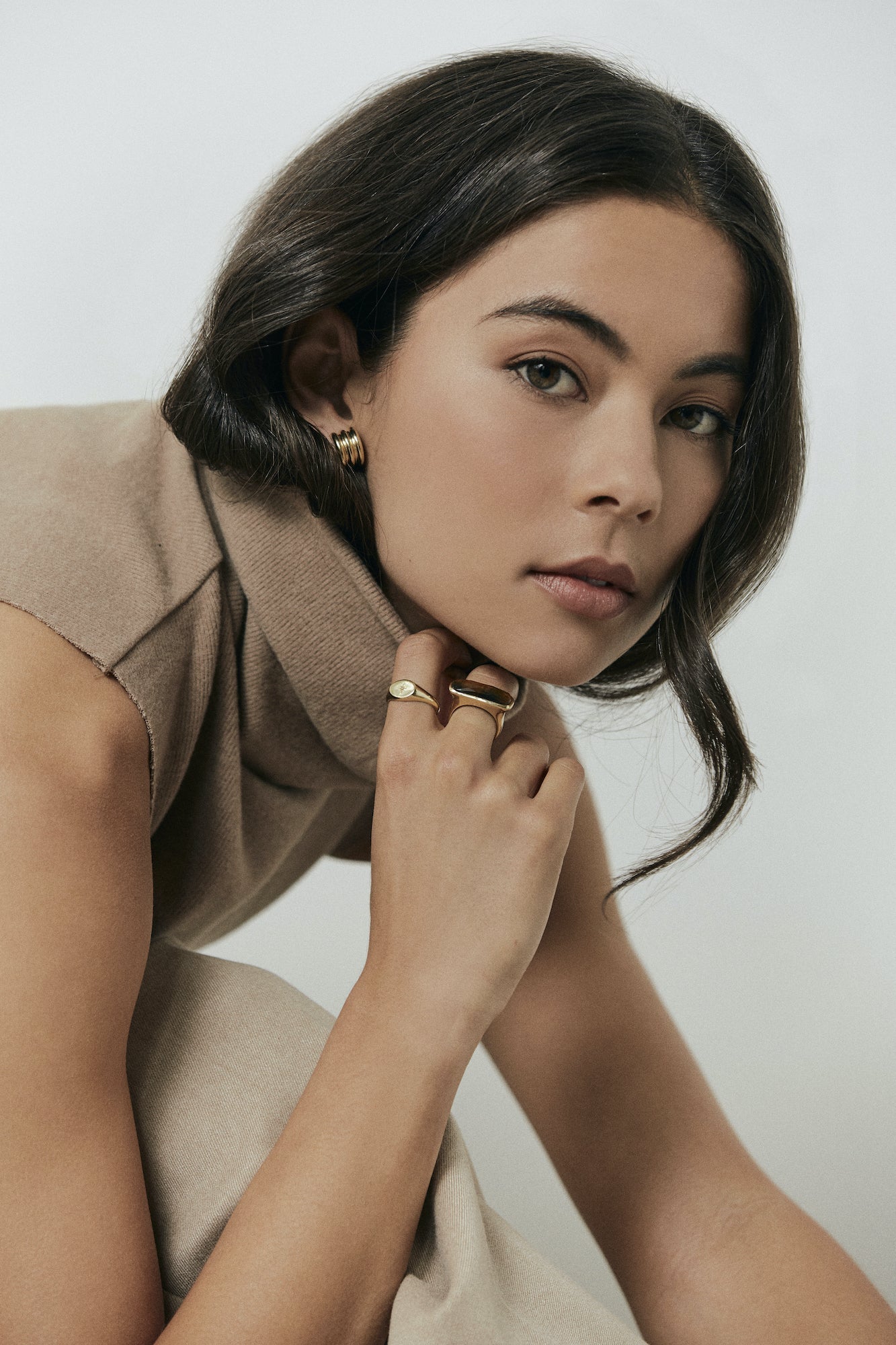 Silk & Steel Guiding Star Signet Ring White Topaz Gold