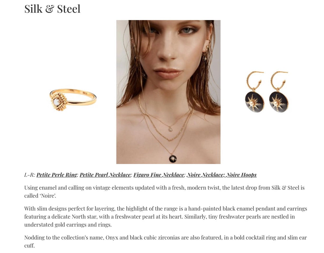 Silk & Steel Jewellery Noire Collection as featured in MindFood Style Magazine