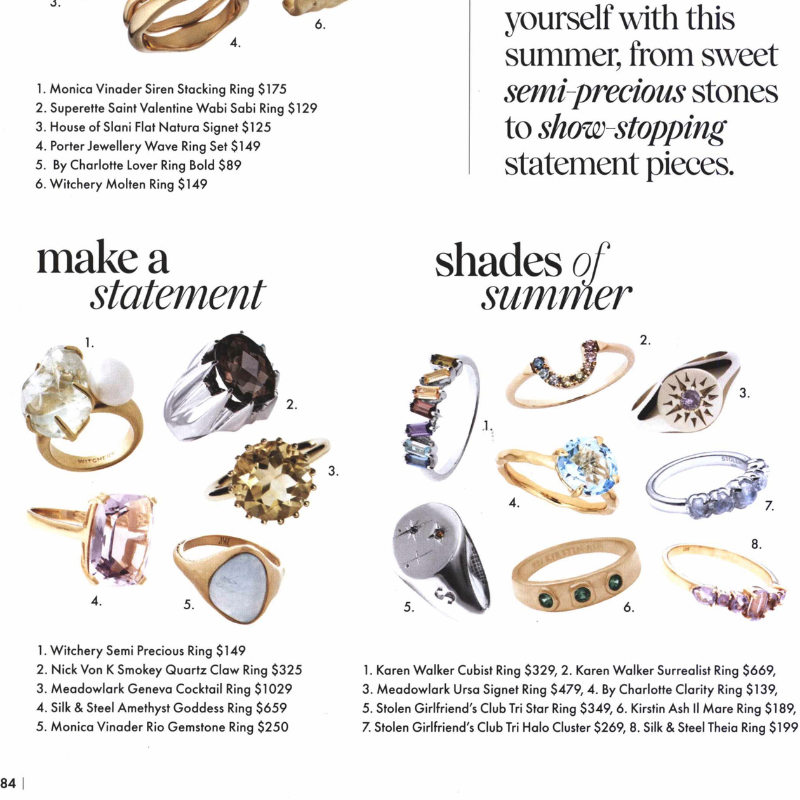Silk & Steel Jewellery Goddess Ring Theia Ring Woman Magazine