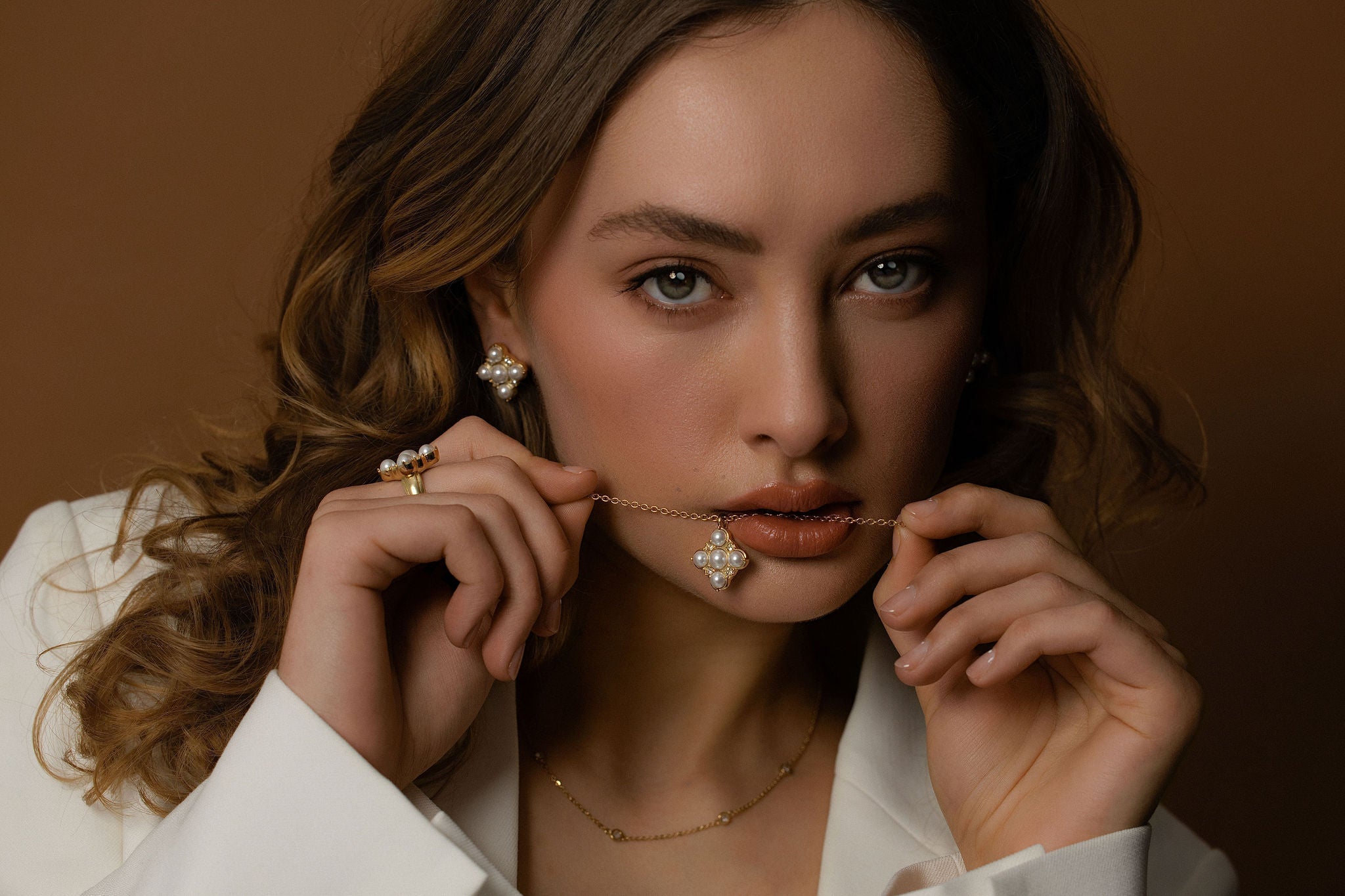 Silk & Steel Atlas Hoops and Necklace in 14k gold-plated stainless steel.