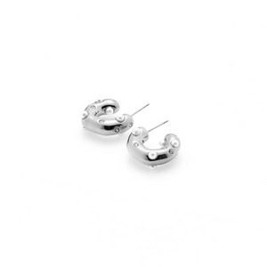 Silk & Steel Jewellery Palermo Hoop Earrings Pearl + Silver