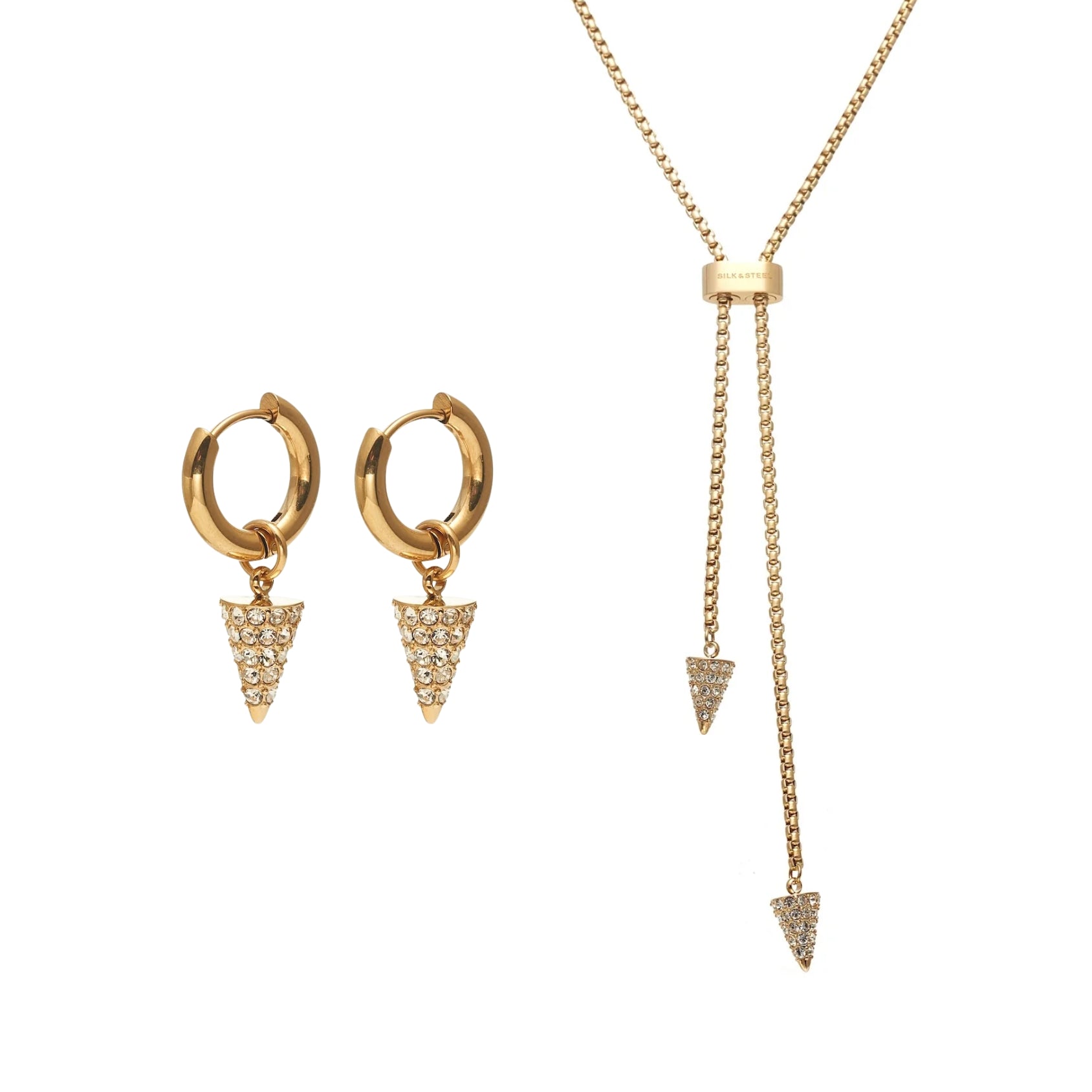 Voltage Hoops and Lariat Set Gold