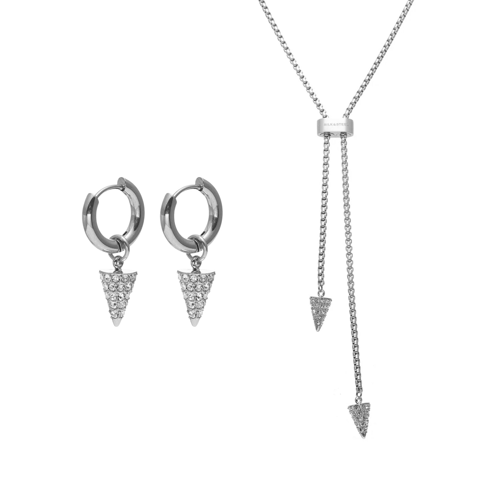 Voltage Hoops and Lariat Set Silver