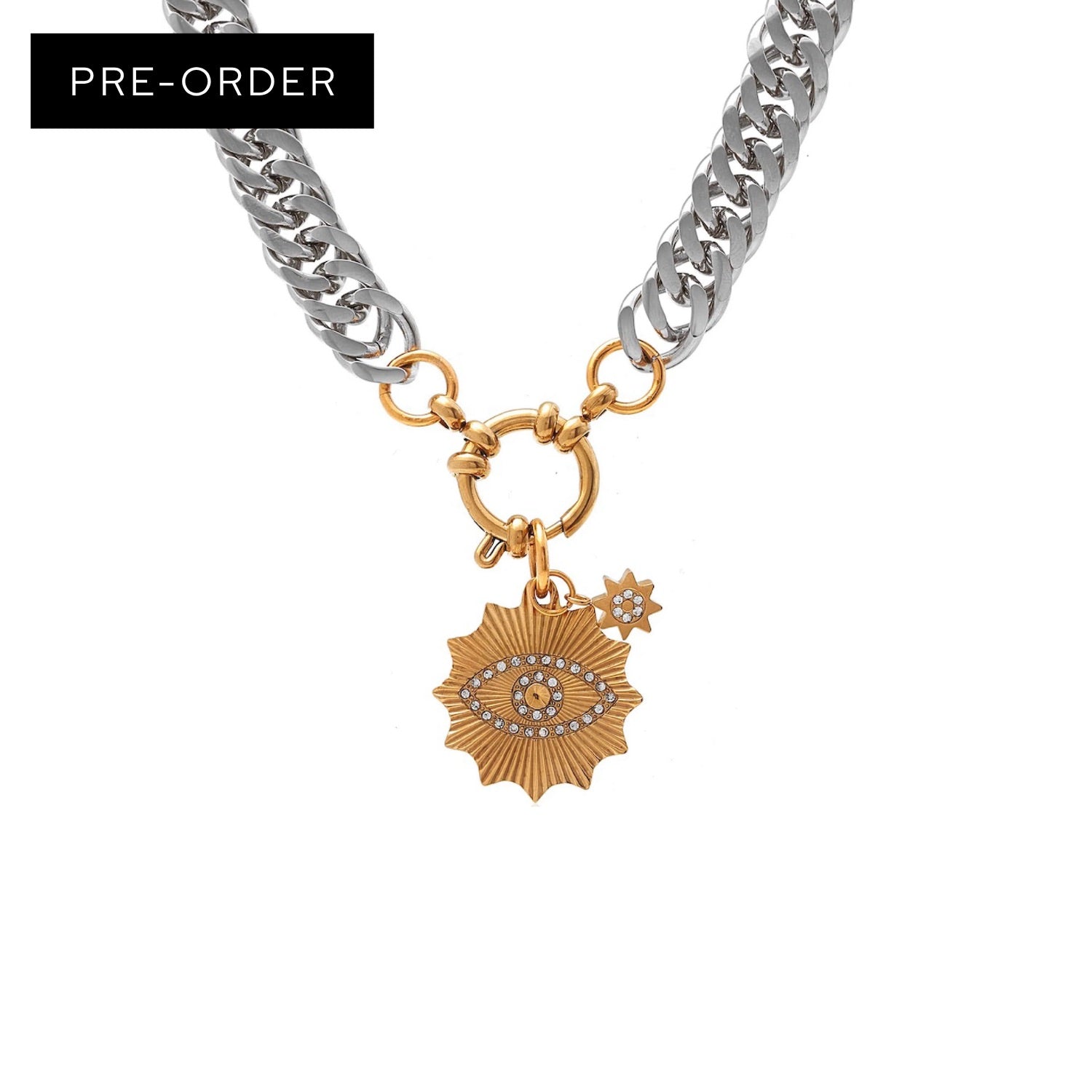 Nova Two-Tone Necklace CZ + Silver + Gold