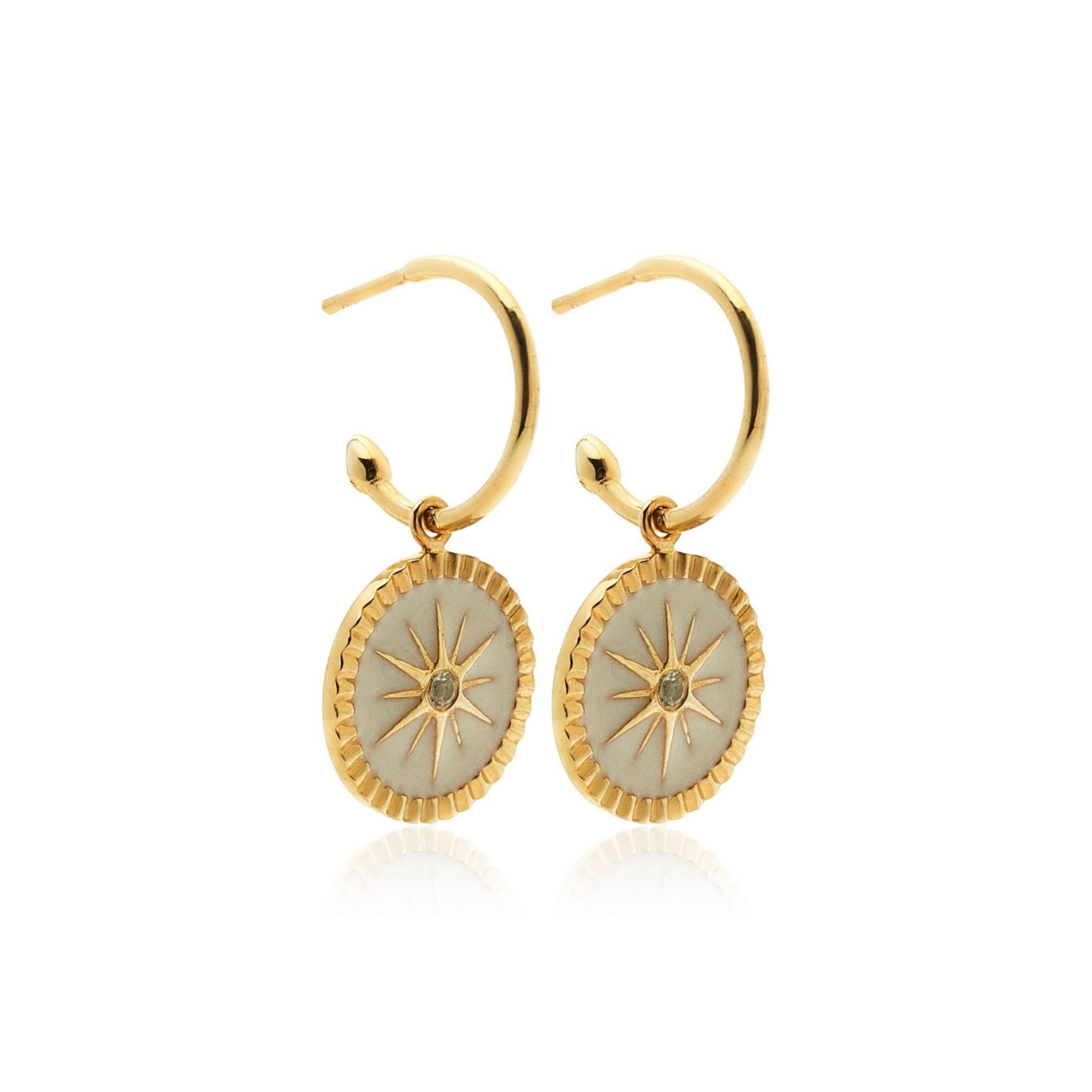 Guiding Star Hoops White Enamel + Gold