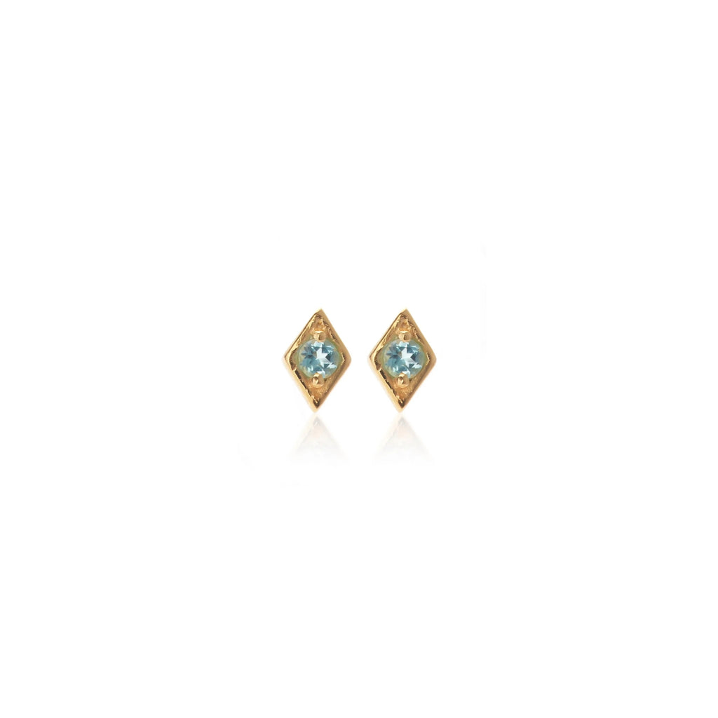 Silk & Steel Jewellery Superfine Keepsake Stud Blue Topaz + Gold