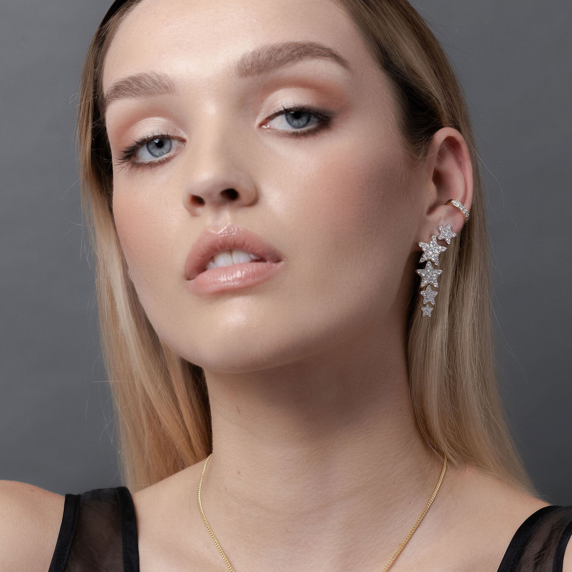 Etoile Drop Earrings with Star Pendants in 14k gold-plated sterling silver with Cubic Zirconias | Silk & Steel Jewellery