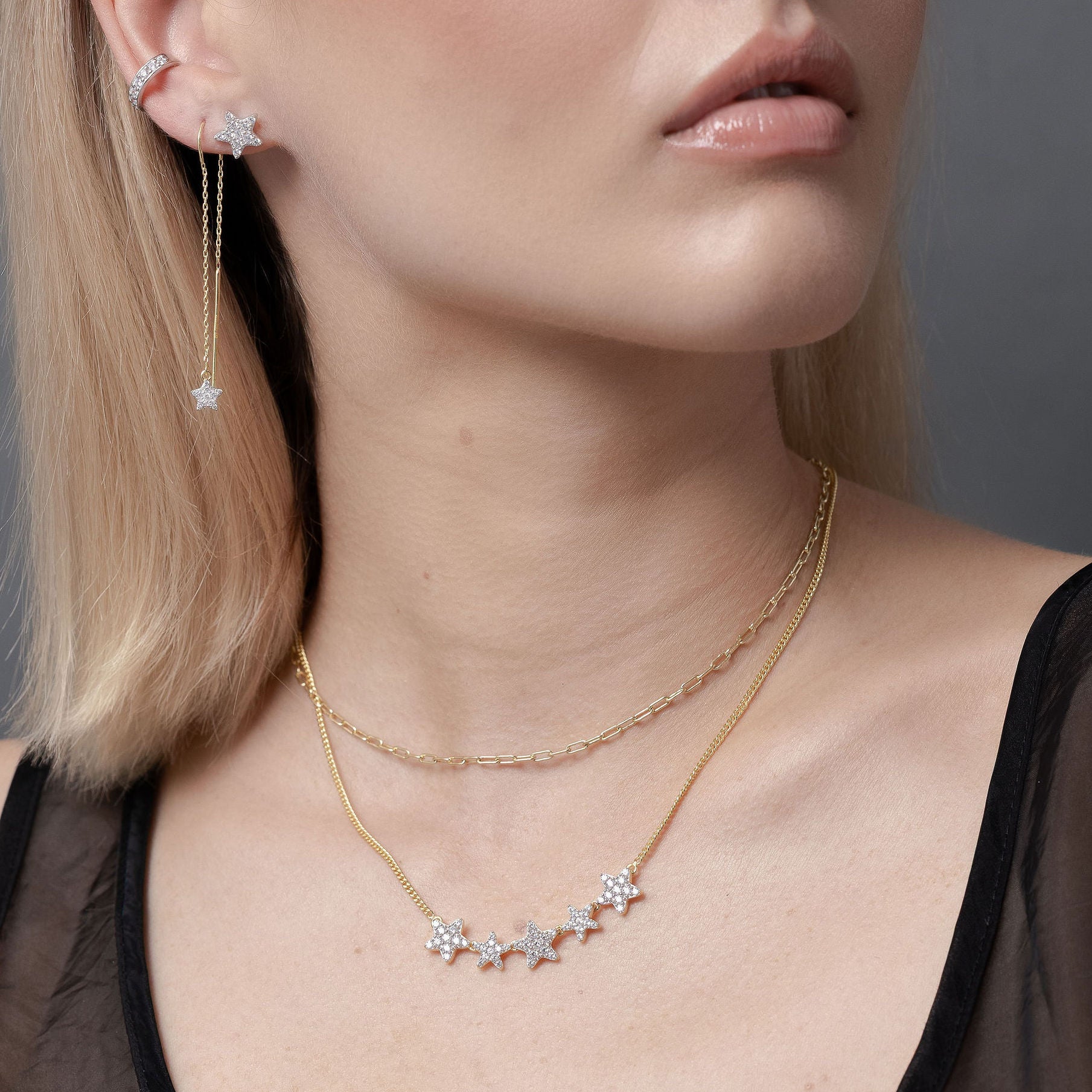 Etoile Star Necklace in 14k gold-plated sterling silver with Cubic Zirconias | Silk & Steel Jewellery
