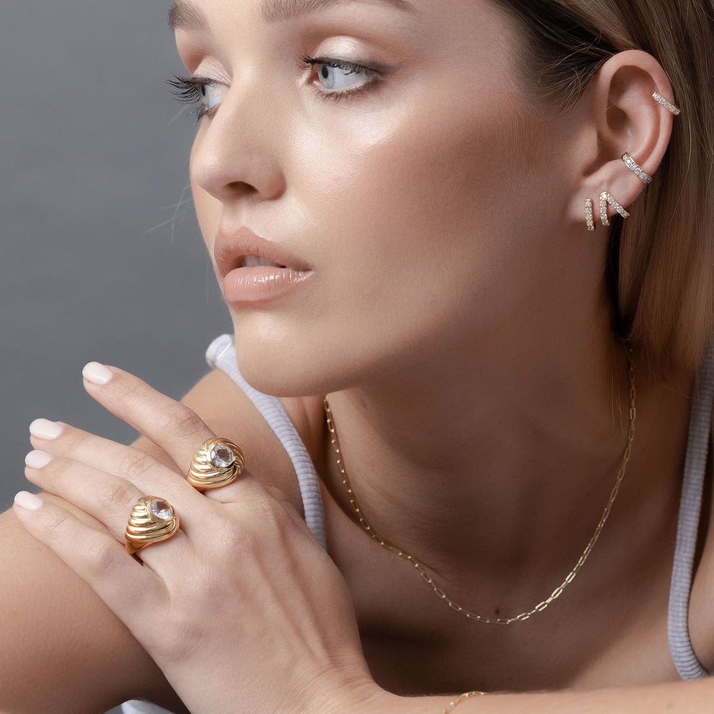 Estelle Ring in 14k gold-plated sterling silver with Clear Crystal Quartz | Silk & Steel Jewellery