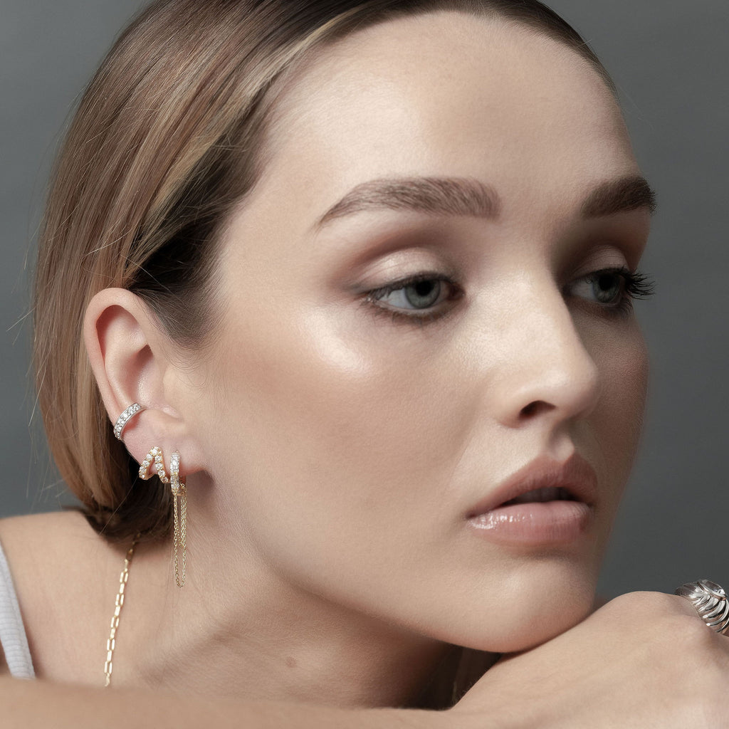 Aria Double Hoop earrings and Galaxie Hoop earrings in 14k gold-plated sterling silver with Cubic Zirconias | Silk & Steel Jewellery