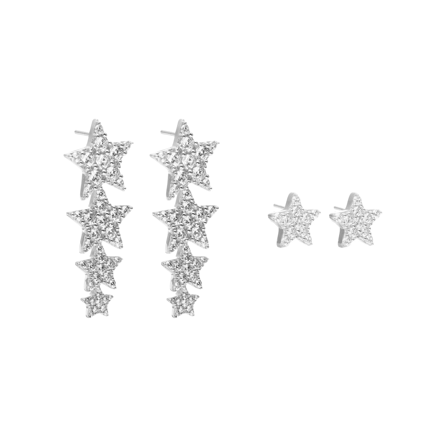 Etoile Drop Earrings and Studs in sterling silver with white zirconia