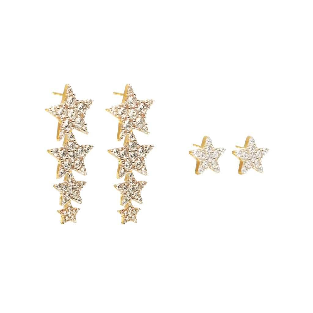 Etoile Star Drop Earrings and Studs in 14k gold-plated sterling silver with cubic zirconia