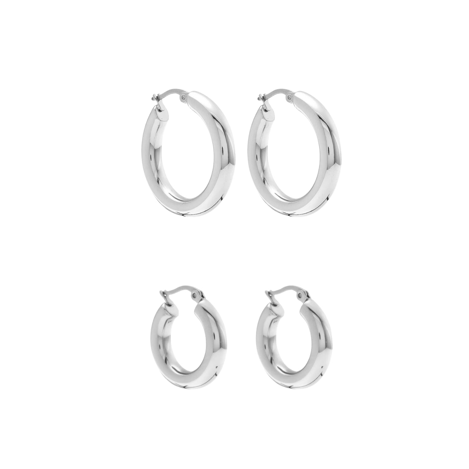 Silver stainless steel medium and large hoop earrings