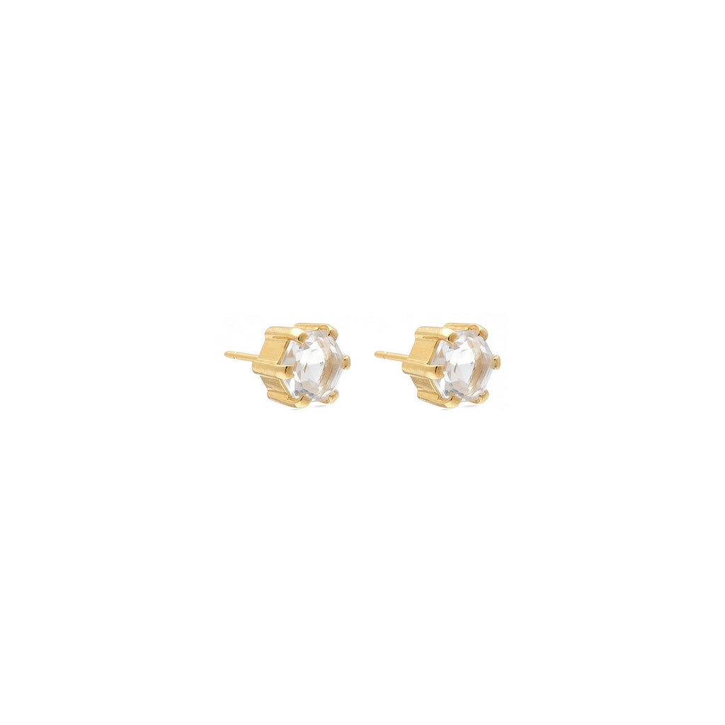 Harmony Stud Earrings Crystal Quartz + Gold