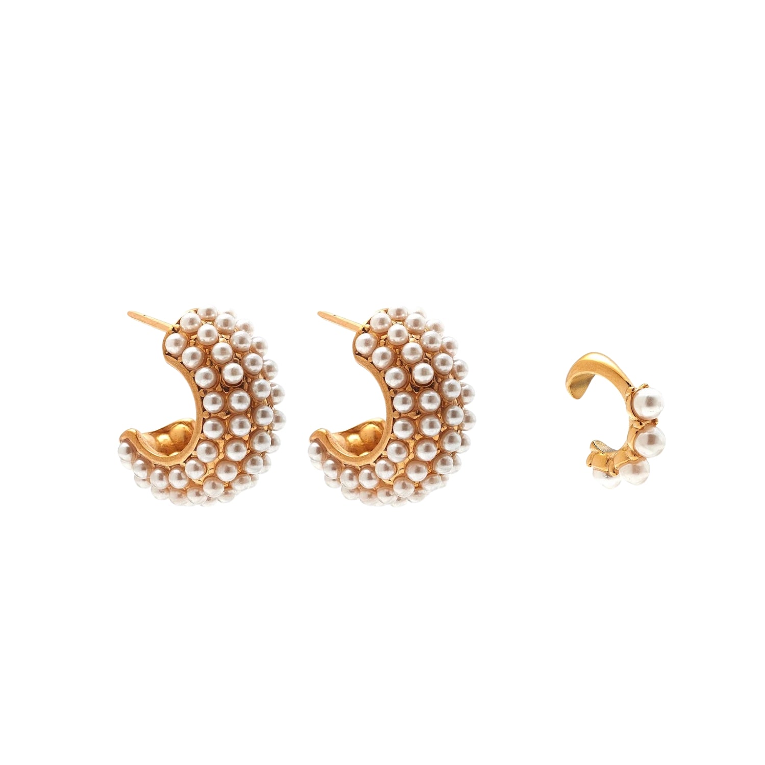 14k gold-plated stainless steel with pearl Hera Hoops and Siren Ear Cuff Set