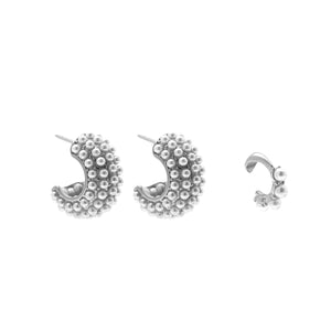 Silver Pearl Hoop Earrings and Pearl Ear Cuff set