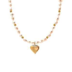 Kasia Stanicich x Silk & Steel Pearl Heart Necklace - Limited Edition (Gold)