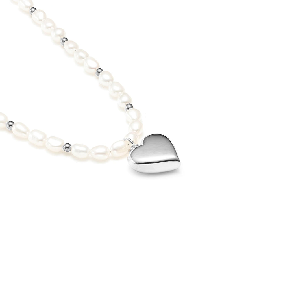 Freshwater Pearl Necklace with Silver Puffed Heart Pendant