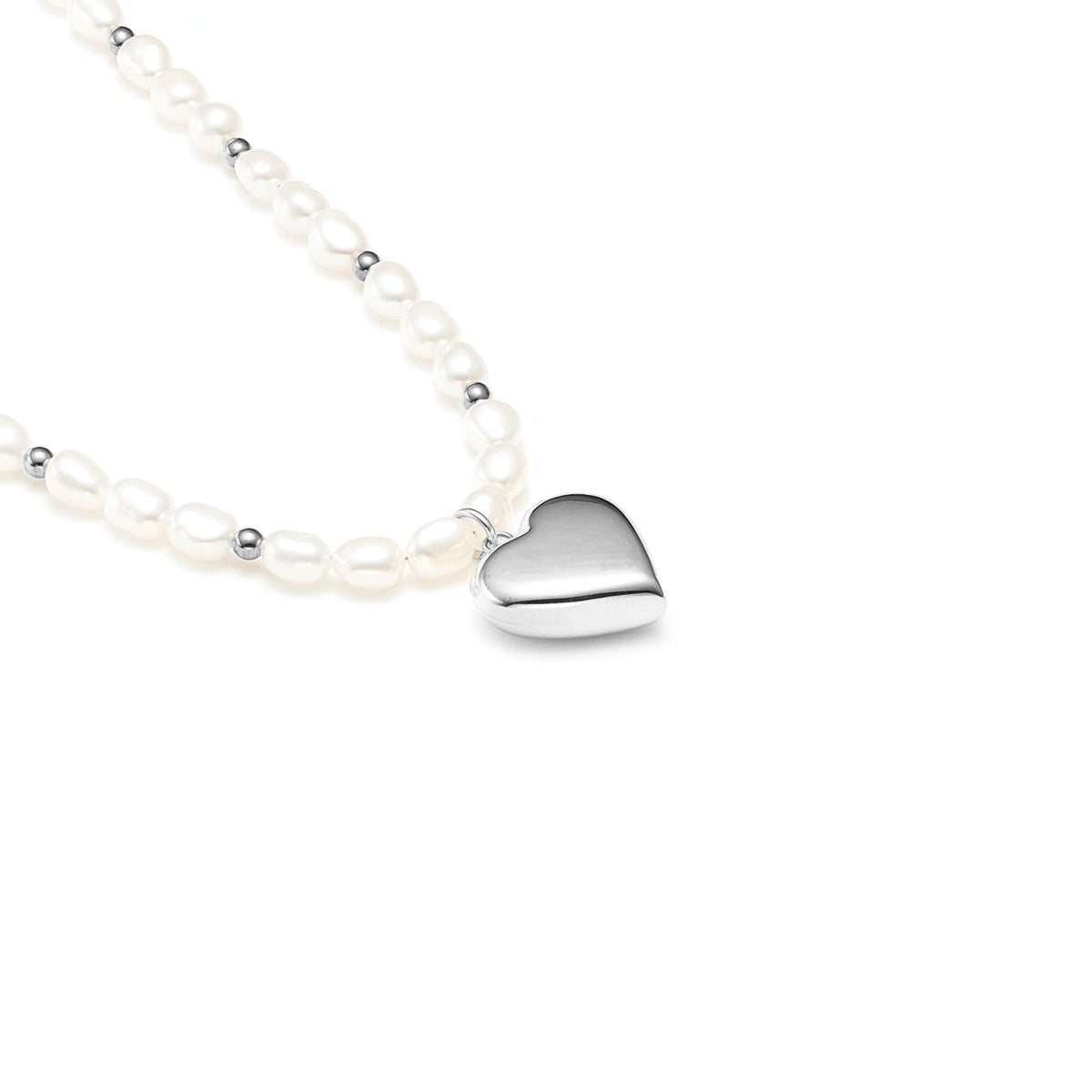 Freshwater Pearl Necklace with Silver Puffed Heart Pendant