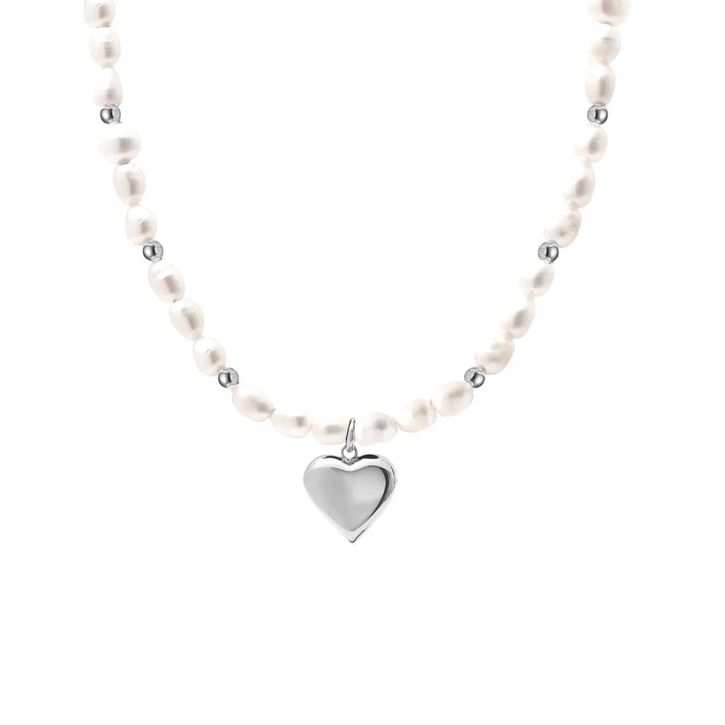 Freshwater Pearl Necklace with Silver Puffed Heart Pendant