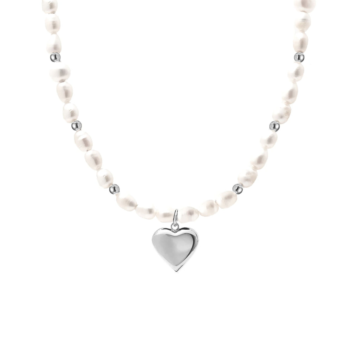 Freshwater Pearl Necklace with Silver Puffed Heart Pendant
