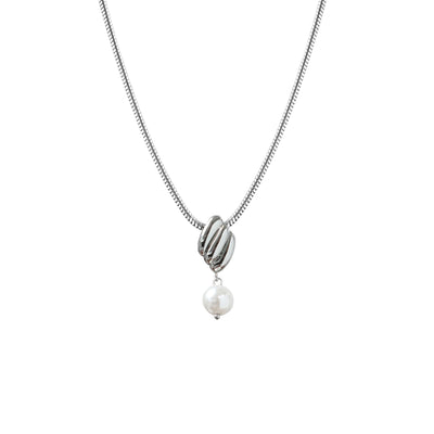 Statement Pearl Pendant Necklace Silver
